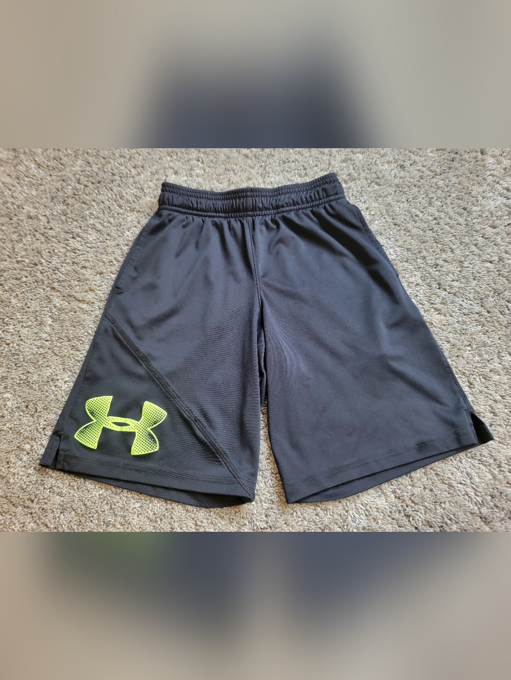 Under Armour Kids Black Shorts with Neon Yellow Logo YSM 8